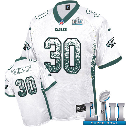 Nike Eagles #30 Corey Clement White Super Bowl LII Men's Stitched NFL Elite Drift Fashion Jersey - Click Image to Close